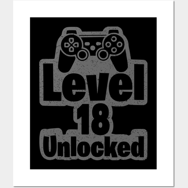 Level 18 Unlocked Retro vintage 18th Birthday Gamer Gift Wall Art by LAASTORE